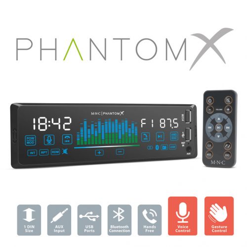 Fejegység "PhantomX" - 1 DIN - 4 x 50 W - gesztusverzélés - BT - MP3 - AUX - USB