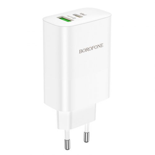 Borofone BN10 hálózati töltő USB + USB-C QC3.0 PD 65W, fehér