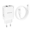 Borofone BN16 hálózati töltő USB + USB-C QC3.0 PD 45W + USB-C kábel, fehér