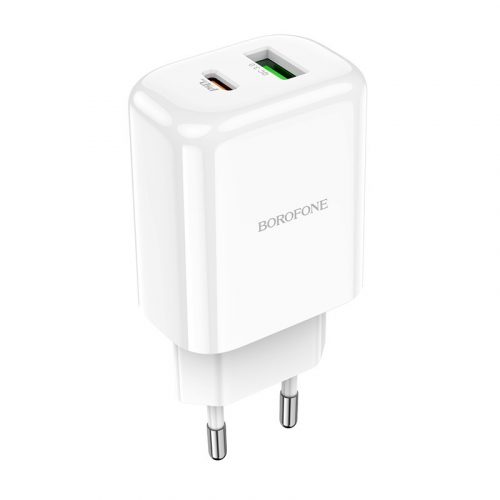 Borofone BN4 töltő - USB + USB C, QC 3.0, PD 2.0, 20W USB-C kábellel fehér