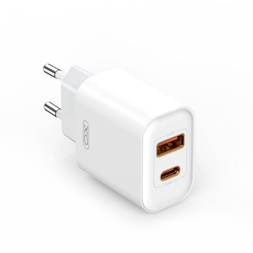 XO CE12 Hálózati Adapter USB + Type-C 3.0 PD20W gyorstöltéssel - fehér