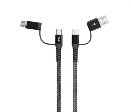 Well Cable-USBC/USBC/U-1GY02-WL 4 in1 kábel rapid széria MicroUSB+Lightning+C-típ 3A 1 m fekete