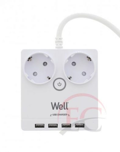 Well EXTS-2S3M-PROT/USB4-WL Kettő férőhelyes földelt kapcsolós elosztó + 4x USB