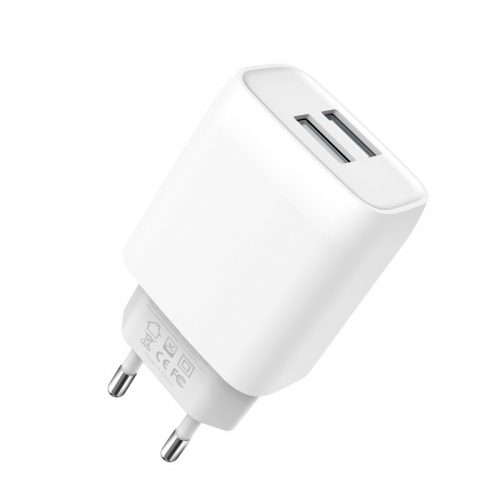 XO L57 hálózati töltő (2 USB port USB-C kábelel), dual-port, 2,4A, fehér