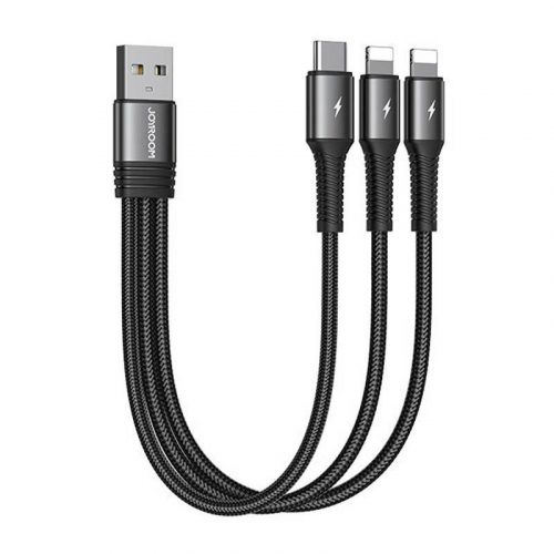 Joyroom S-01530G10 USB-A apa - USB-C/2xLightning 2.0 Adat és töltő kábel - Fekete (0.15m)