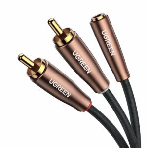 Ugreen 50130, 3,5 mm mini jack (aljzat) – 2xRCA (csatlakozó) aucio kábel 1m barna