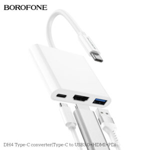 Borofone HUB DH4 adapter – C típusú USB3.0 + C típusú PD + HDMI 4K – fehér