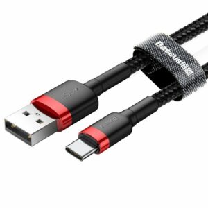 Baseus Cafule CATKLF-B91 USB-C adat- és töltőkábel, 3.0 gyorstöltés, 3A, 1m, fekete-piros