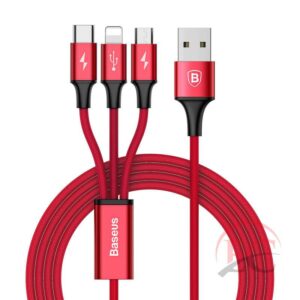 Baseus CAMLT SU09 3in1 kábel rapid széria MicroUSB+Lightning+C-típ 3A 1.2m piros