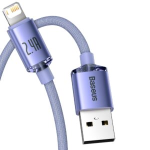 Baseus CAJY000005 Crystal Shine Series Fast Charging Data Cable USB-A apa 2.0 – Lightning apa Adat és töltőkábel – Lila (1.2m)