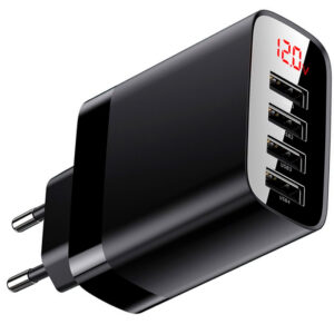 Baseus Mirror Lake hálózati töltő 4x USB digitális kijelzővel 30W, 6A, fekete (CCJMHB-B01)