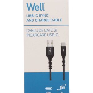 Well Cable USB/USBC 1BK01 WL C-típusú gyorstöltő kábel 3A, 1m