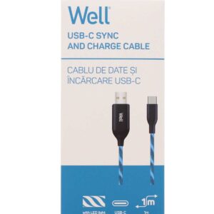 Well Cable-USB/USBC-1BE03-WL C-típusú gyorstöltő kábel 3 A, 1m