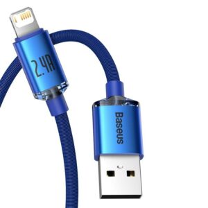 Baseus CAJY000103 Crystal Shine Series Fast Charging Data Cable USB-A apa 2.0 – Lightning apa Adat és töltőkábel – Kék (2m)