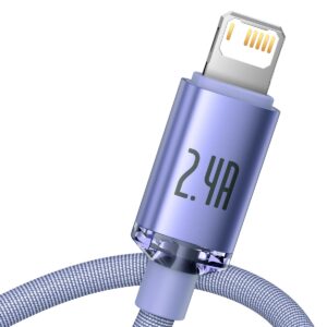 Baseus CAJY000105 Crystal Shine Series Fast Charging Data Cable USB-A apa 2.0 – Lightning apa Adat és töltőkábel – Ibolya (2m)