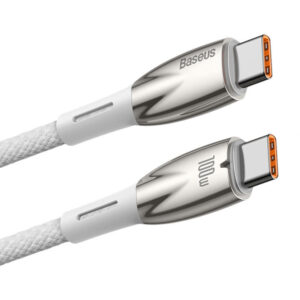 Baseus CADH000702 Glimmer Series USB-C apa – USB-C apa Adat és töltőkábel – Fehér (1m)