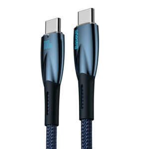 Baseus CADH000803 Glimmer Series USB-C apa – USB-C apa Adat és töltőkábel – Kék (2m)