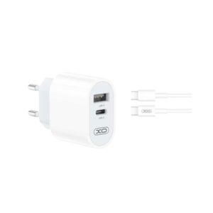 XO L97 USB / USB-C Hálózati töltő + USB-C kábelel- Fehér