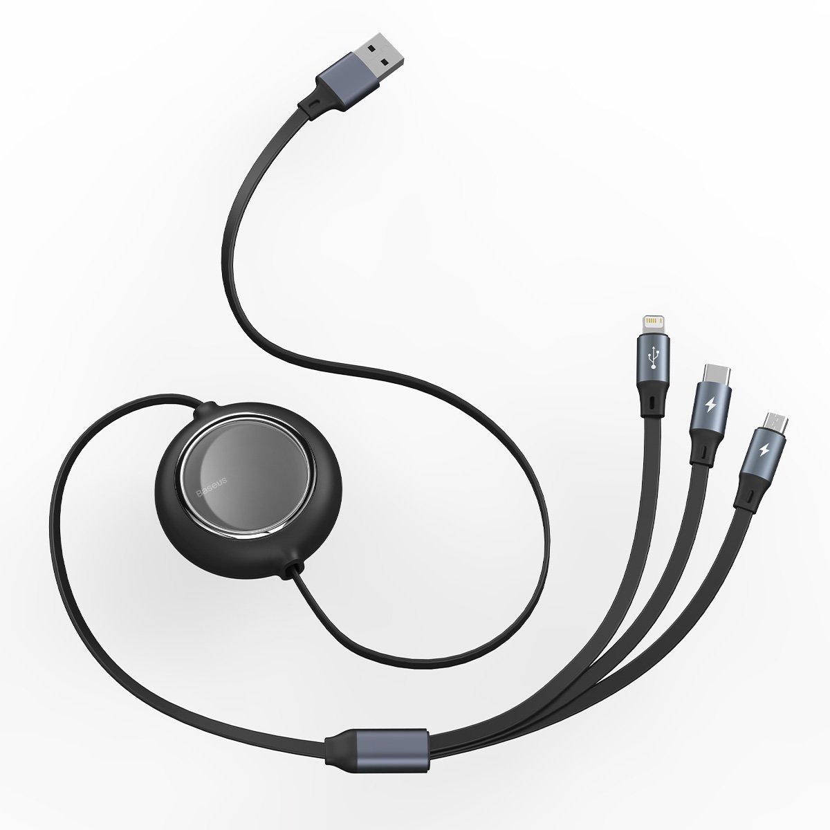 Baseus CAMLT-MJ01 Bright Mirror 3-in-1 Micro-USB/Lighting/USB-C kábel 3.5A 1.2m, fekete