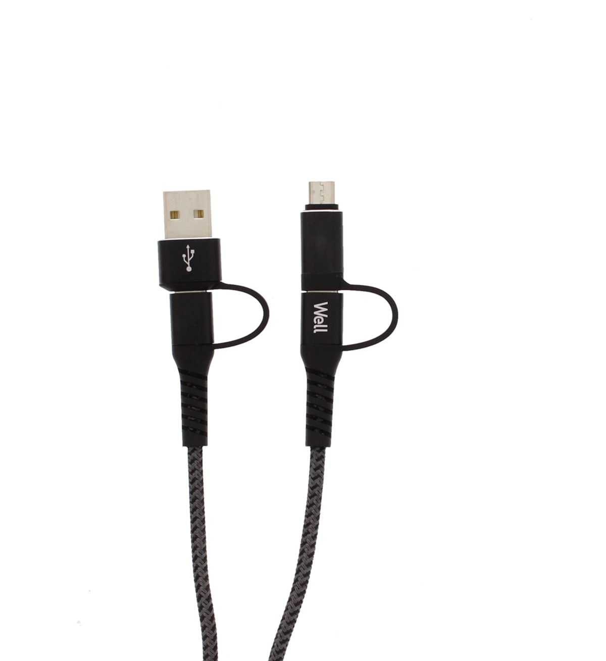 Well Cable-USBC/USBC/U-1GY02-WL 4 in1 kábel rapid széria MicroUSB+Lightning+C-típ 3A 1 m fekete