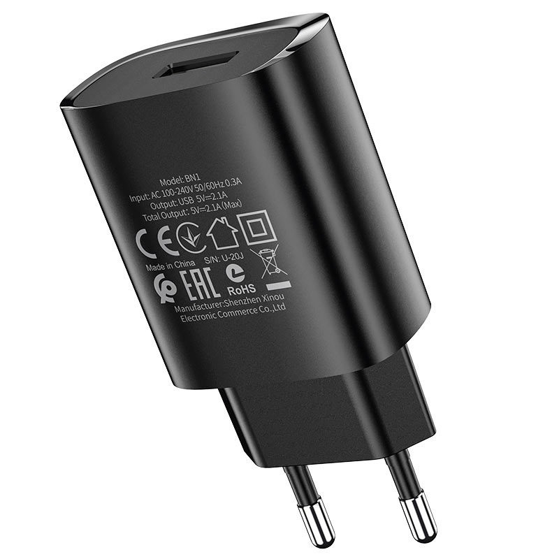 Borofone Hálózati töltő adapter BN1 Innovative – USB + 1db Lightning kábel – 2.1A fekete