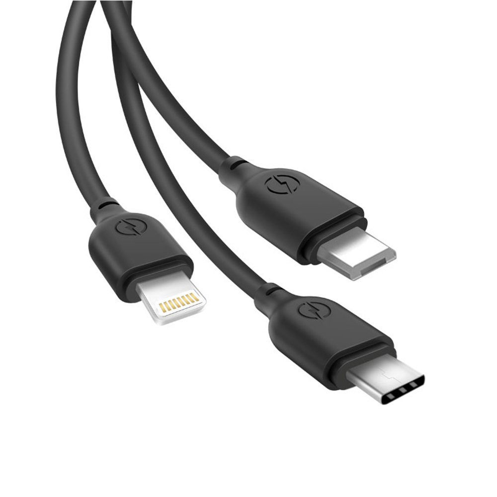XO NB103 kábel 3in1 (lightning/micro/USB-C) fekete 2,1A 1m