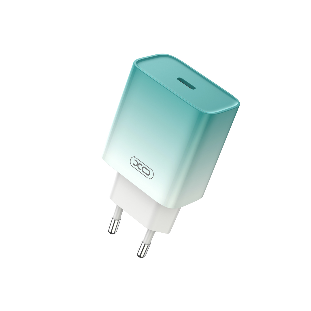 XO CE18 PD hálózati töltő USB-C 30W QC3.0  USB-C-USB-C kábellel – kék-fehér