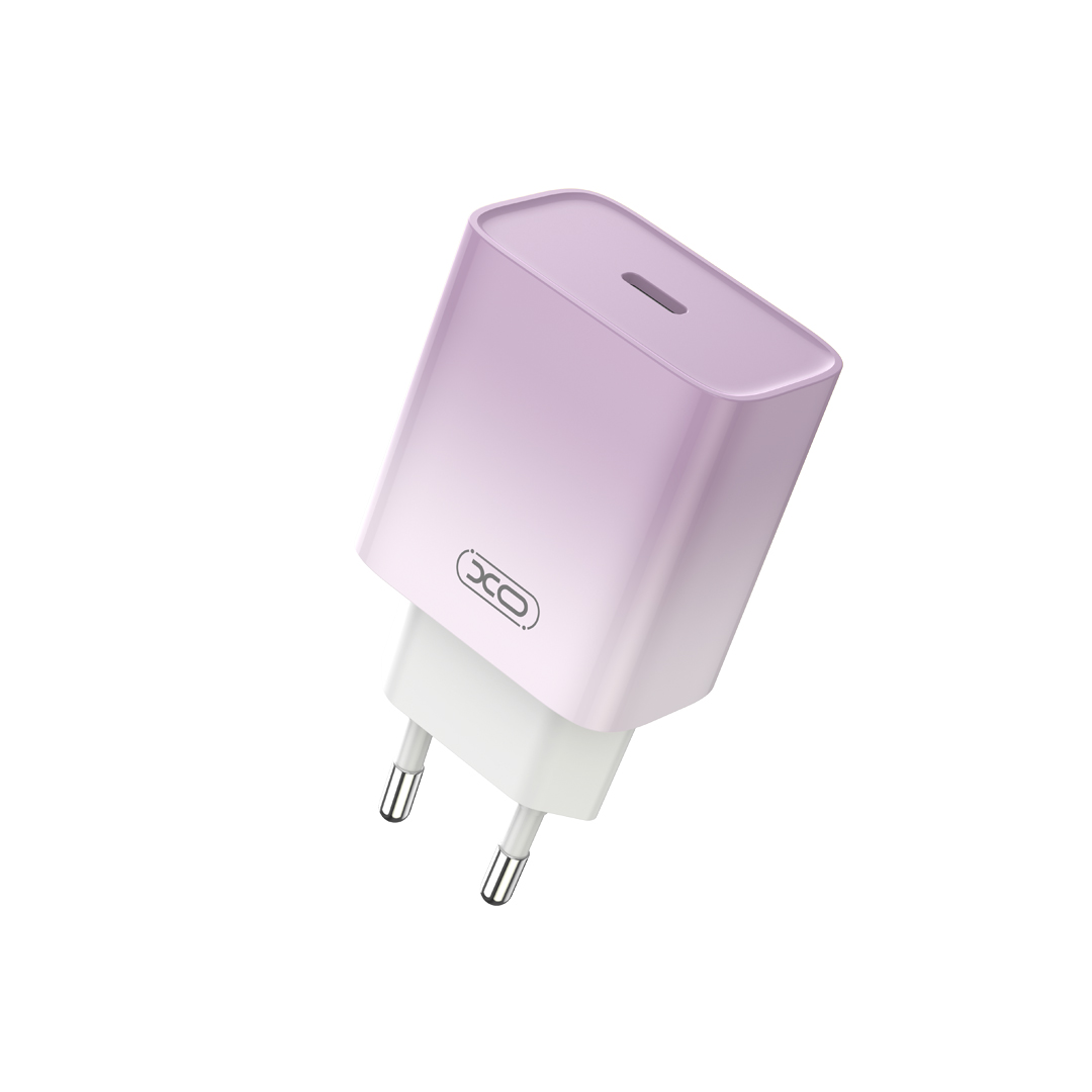 XO CE18 PD hálózati töltő USB-C 30W QC3.0  USB-C-Lightning kábellel– lila-fehér