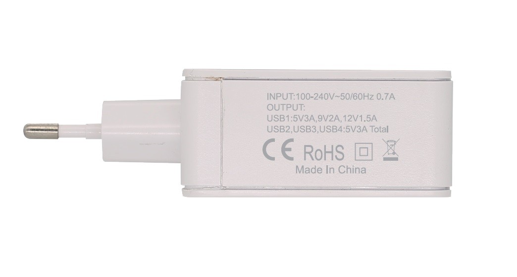 Rebeltec H410 Turbo – 4 USB porttal, hálózati gyors töltő, fehér, 3A