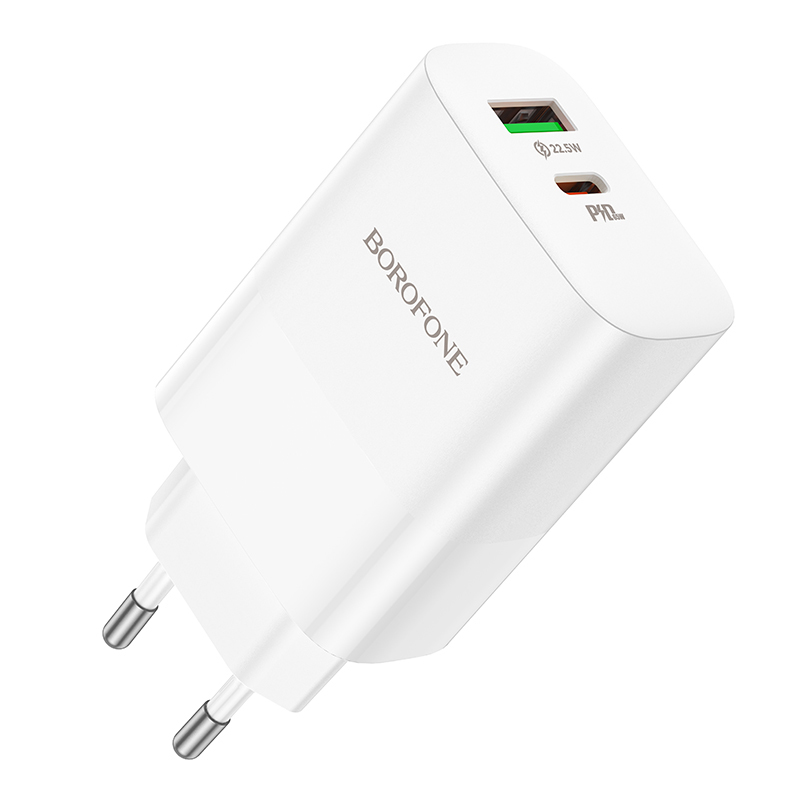 Borofone BN10 hálózati töltő USB + USB-C QC3.0 PD 65W, fehér