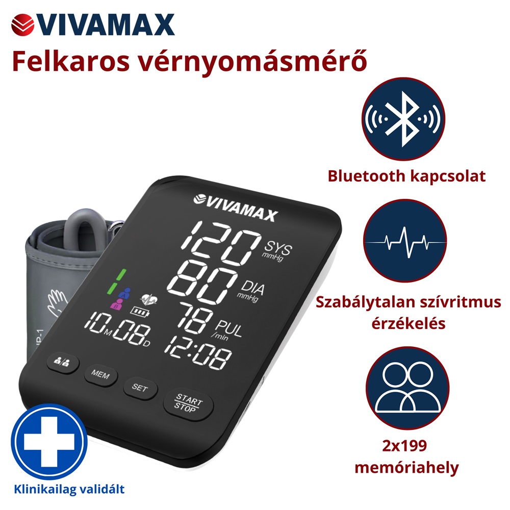 Vivamax V31BT felkaros vérnyomásmérő bluetooth funkcióval